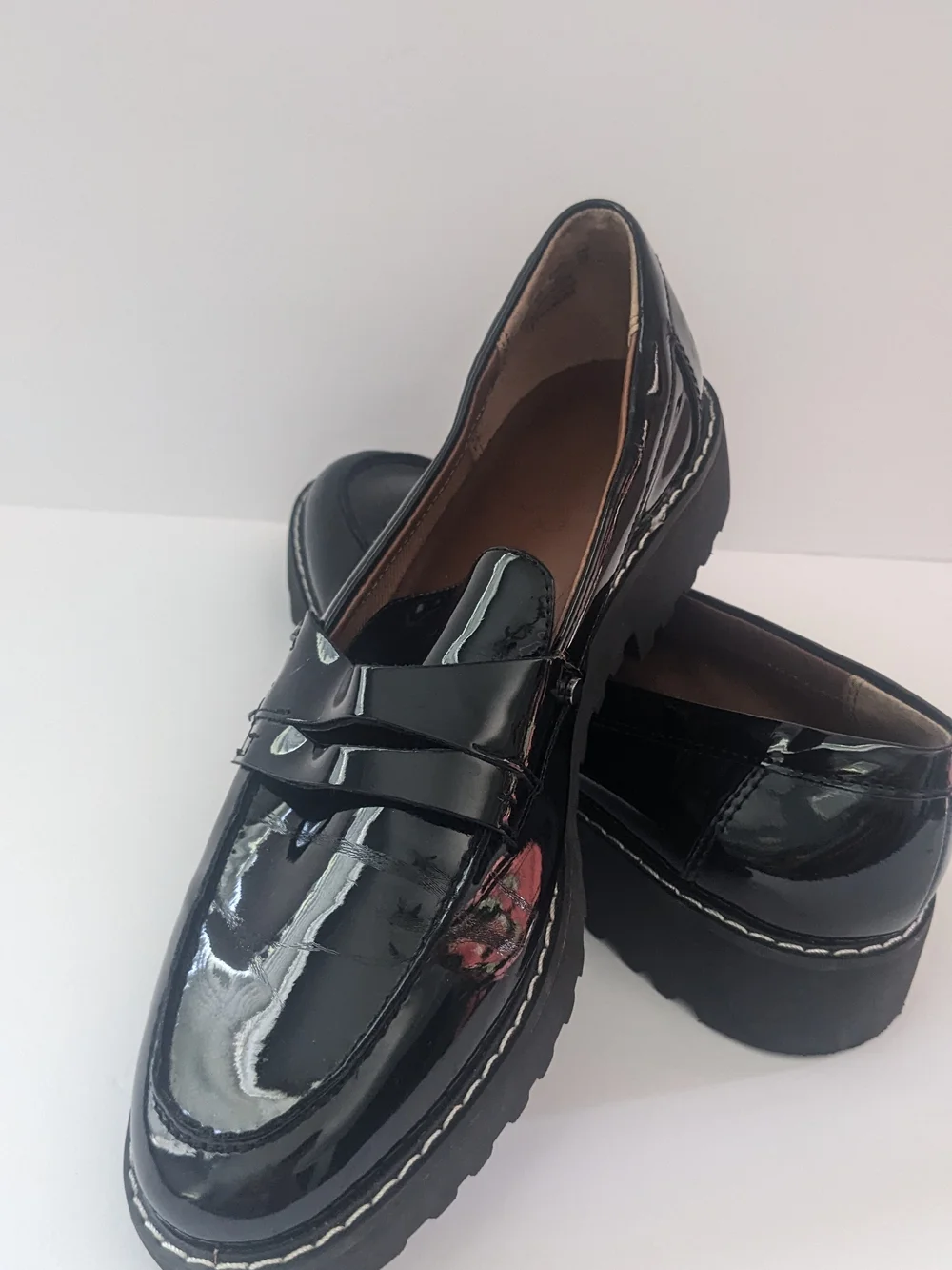 Franco Sarto Black Patent Platform Penny Loafers 7.5